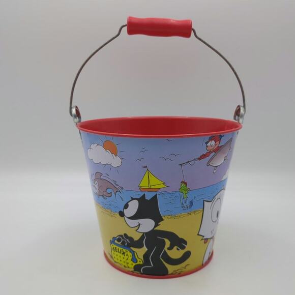 Vintage Felix The Cat Schylling Tin Pail Sand Bucket Beach Bucket 1990's 6" tall - Picture 3 of 7